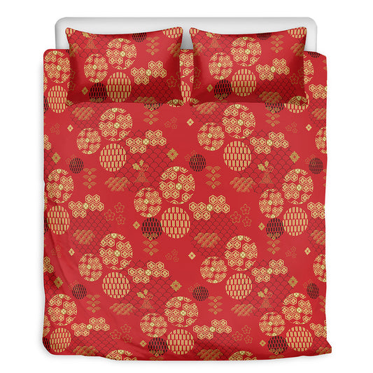 Red Japanese Pattern Print Duvet Cover Bedding Set