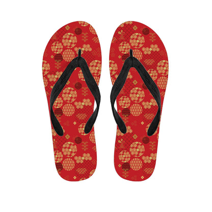 Red Japanese Pattern Print Flip Flops