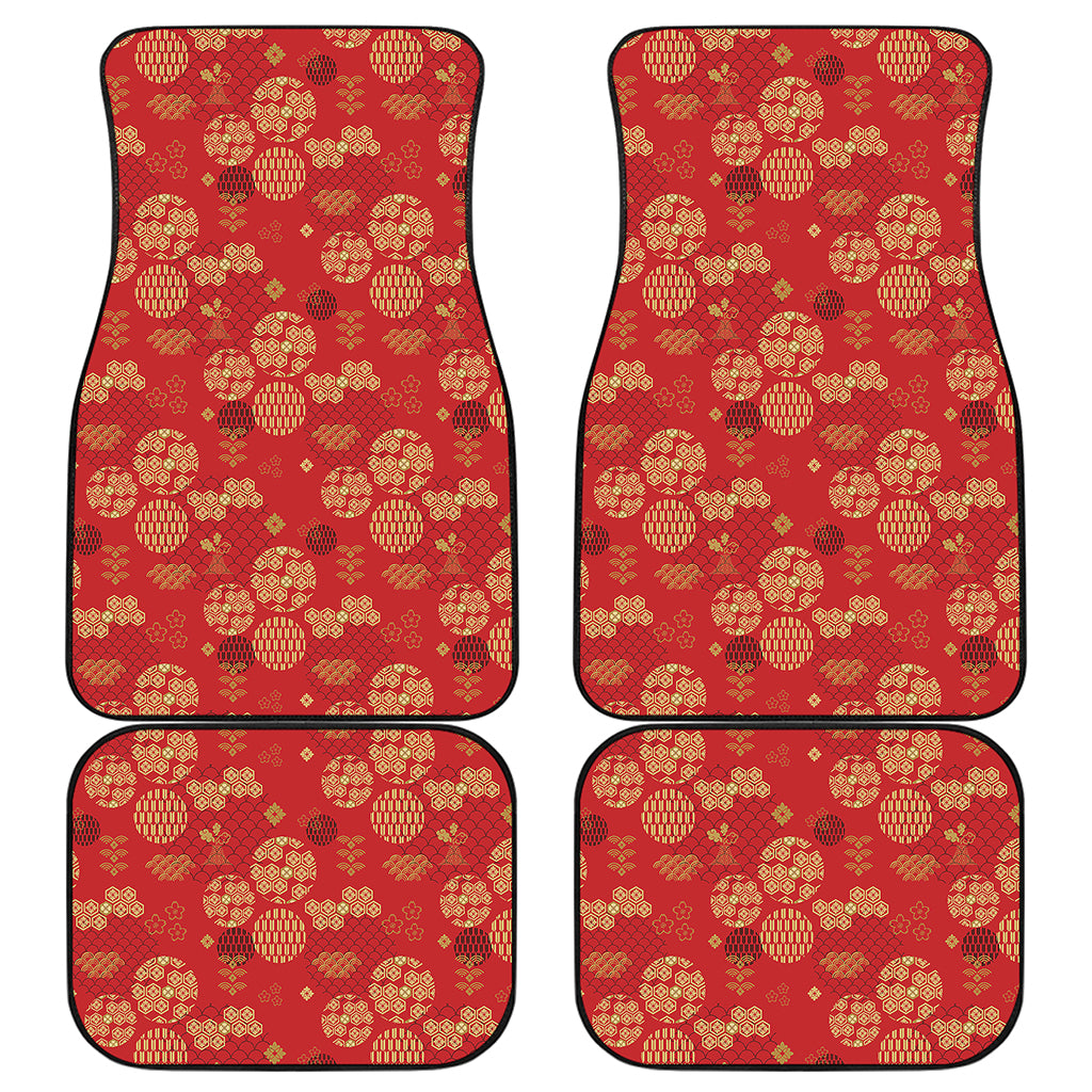 Red Japanese Pattern Print Front and Back Car Floor Mats