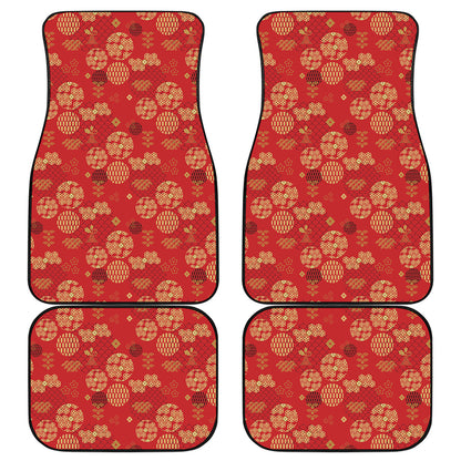 Red Japanese Pattern Print Front and Back Car Floor Mats