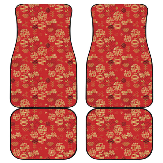 Red Japanese Pattern Print Front and Back Car Floor Mats
