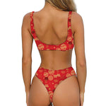 Red Japanese Pattern Print Front Bow Tie Bikini