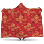 Red Japanese Pattern Print Hooded Blanket