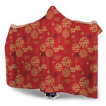 Red Japanese Pattern Print Hooded Blanket