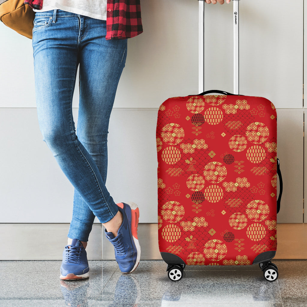 Red Japanese Pattern Print Luggage Cover