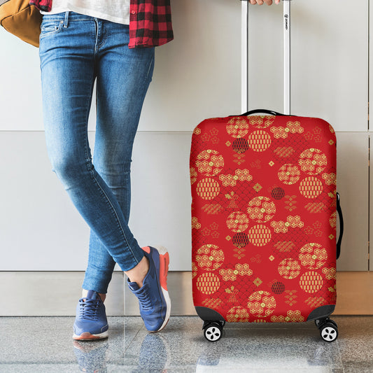 Red Japanese Pattern Print Luggage Cover