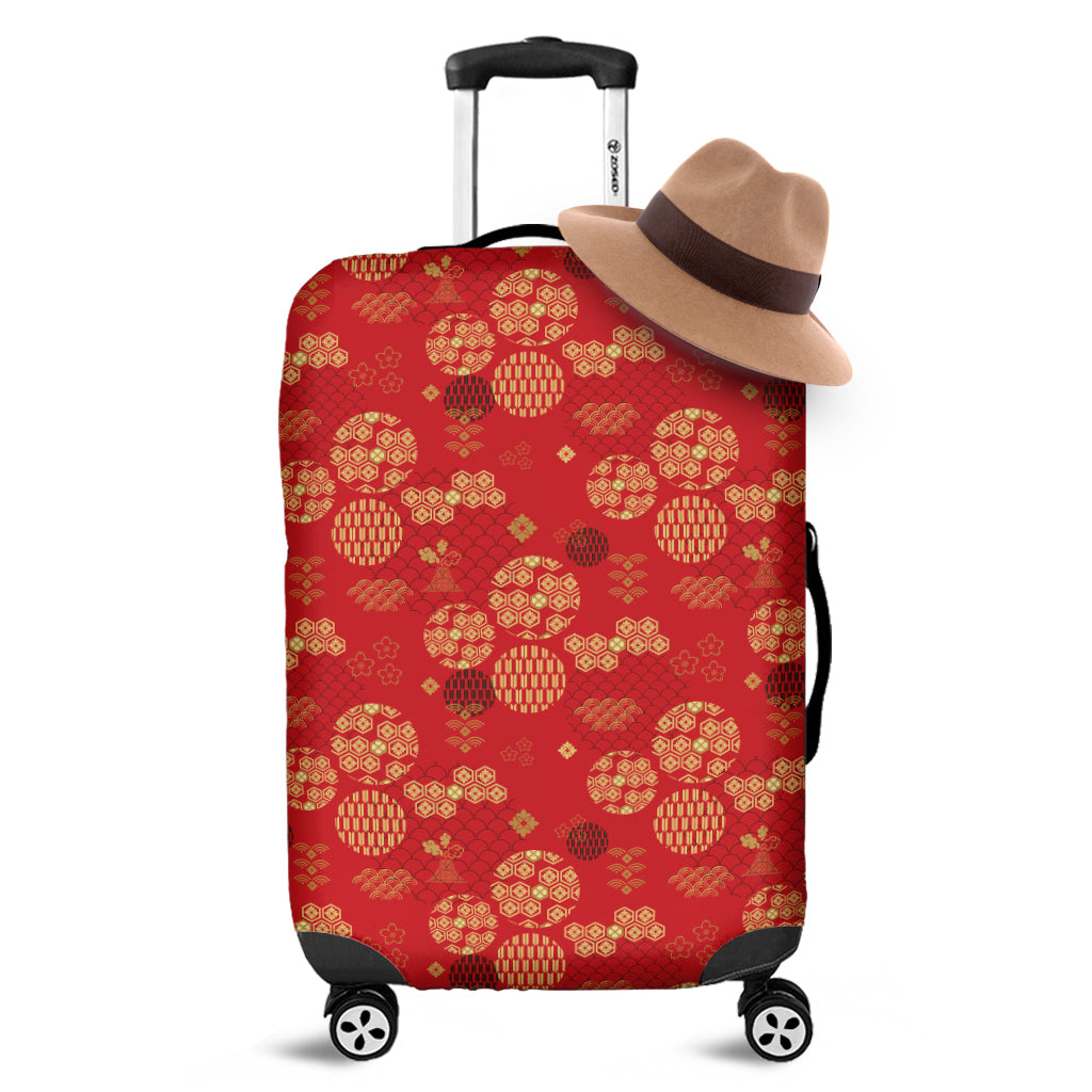 Red Japanese Pattern Print Luggage Cover