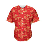Red Japanese Pattern Print Men's Baseball Jersey