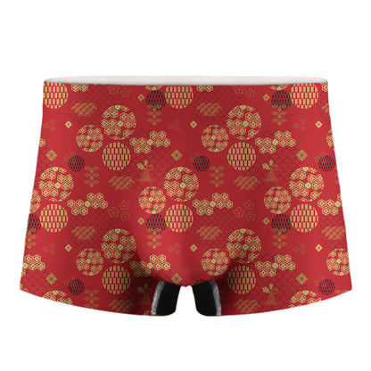 Red Japanese Pattern Print Men's Boxer Briefs