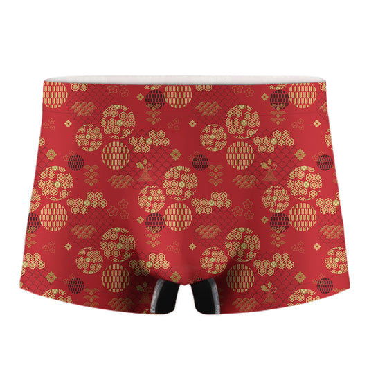 Red Japanese Pattern Print Men's Boxer Briefs