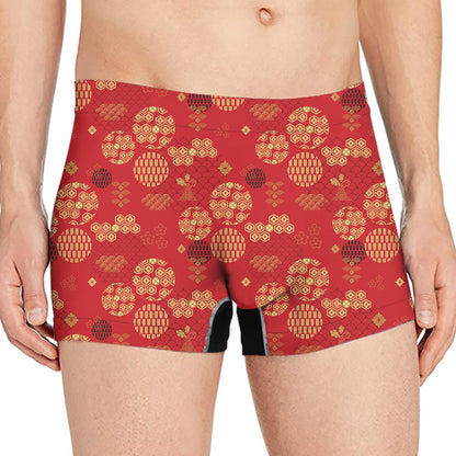 Red Japanese Pattern Print Men's Boxer Briefs
