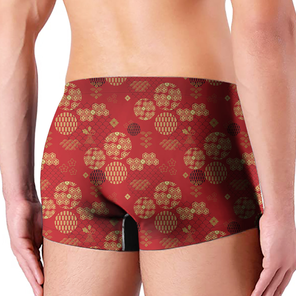 Red Japanese Pattern Print Men's Boxer Briefs