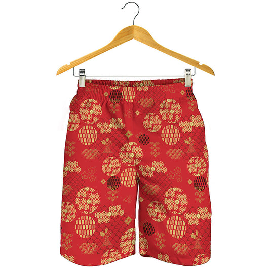 Red Japanese Pattern Print Men's Shorts