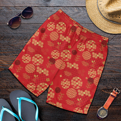 Red Japanese Pattern Print Men's Shorts