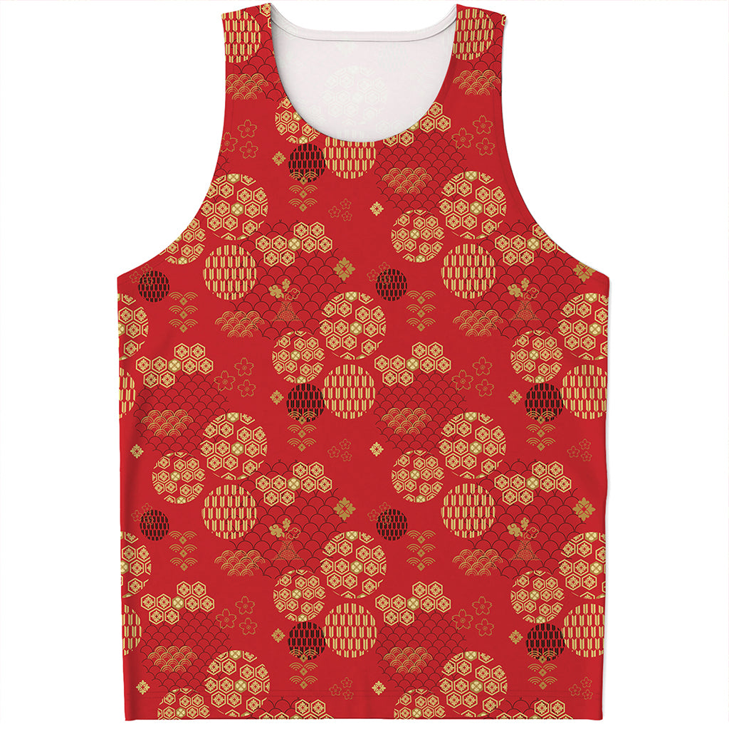 Red Japanese Pattern Print Men's Tank Top