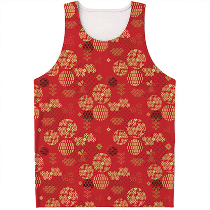 Red Japanese Pattern Print Men's Tank Top