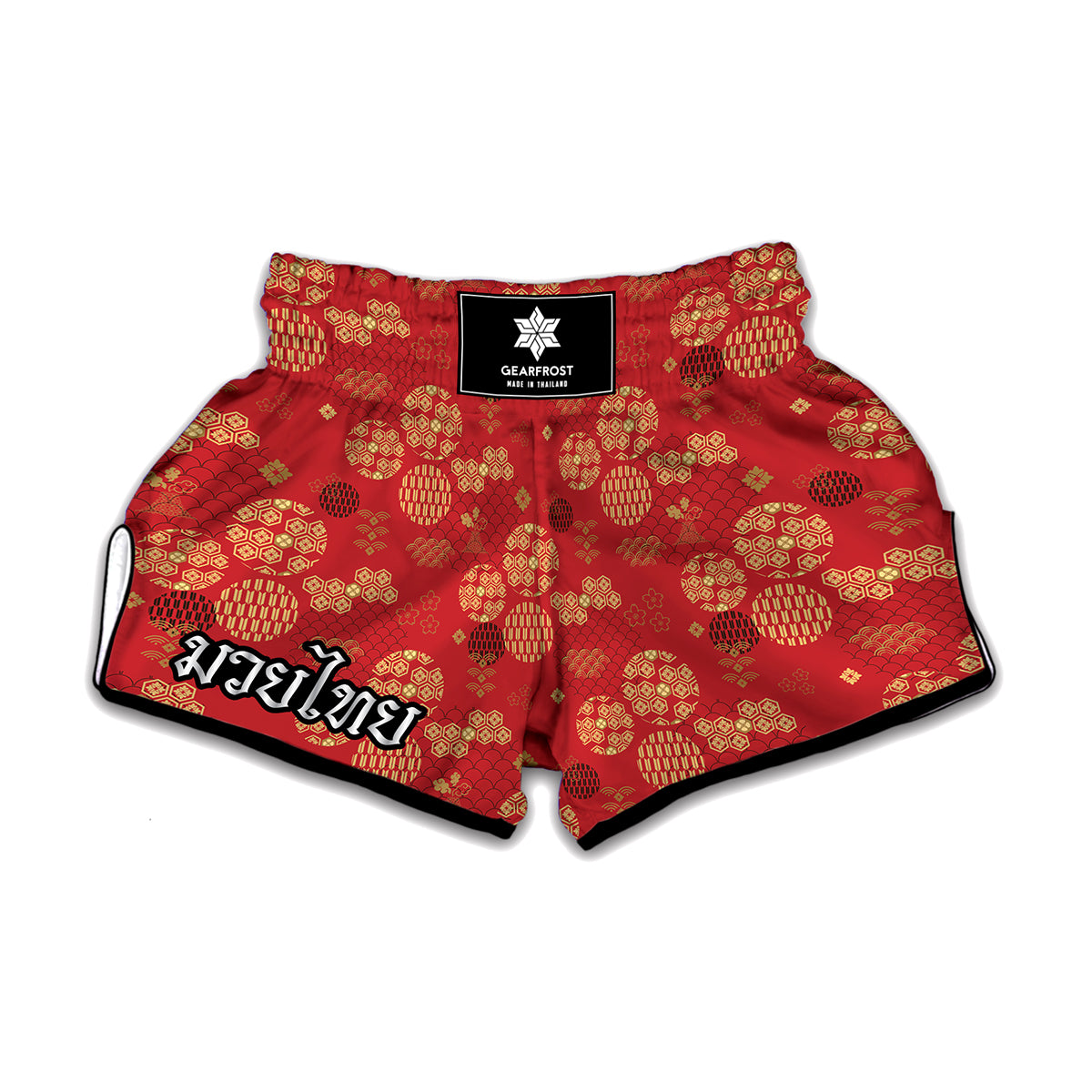 Red Japanese Pattern Print Muay Thai Boxing Shorts
