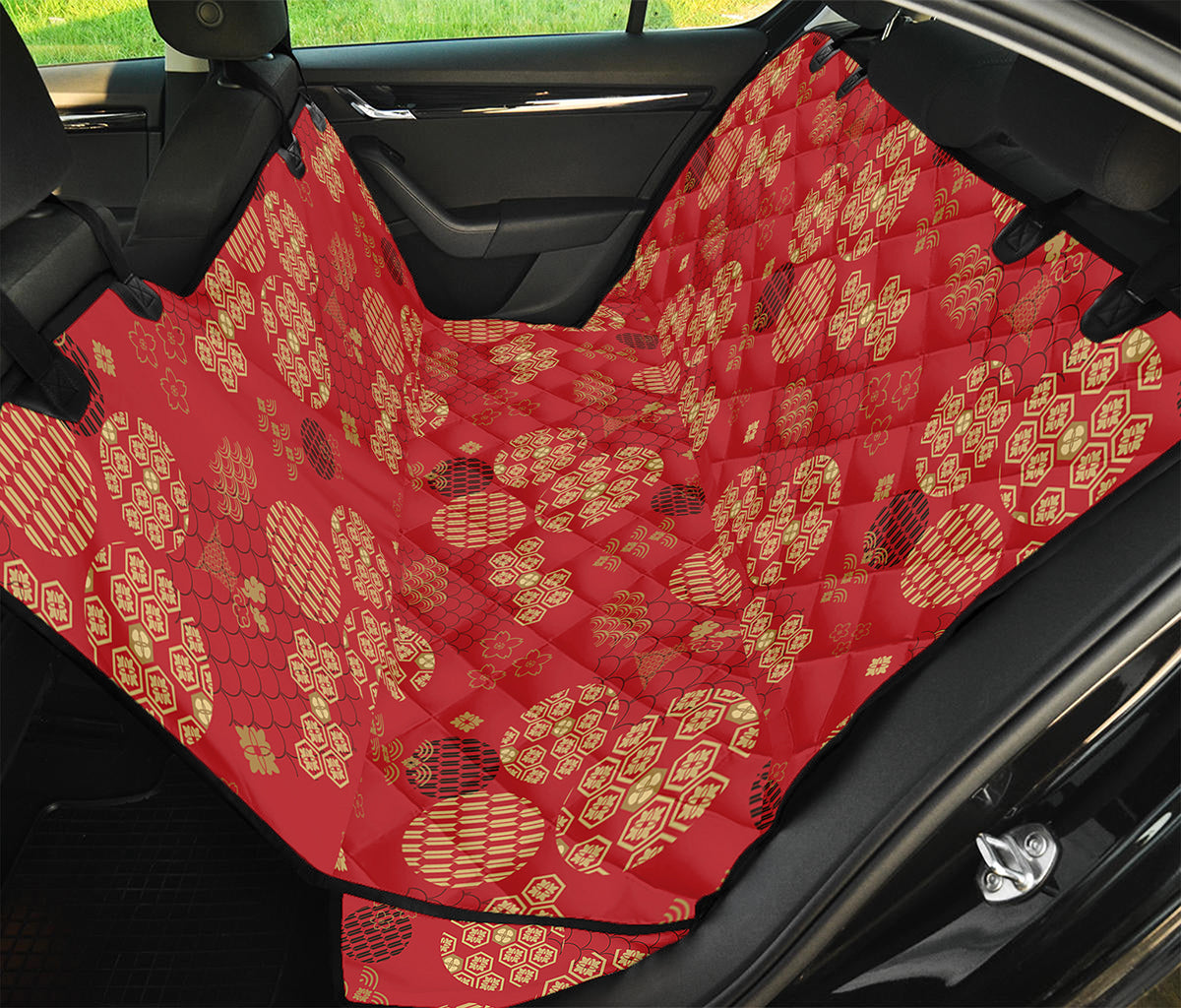 Red Japanese Pattern Print Pet Car Back Seat Cover
