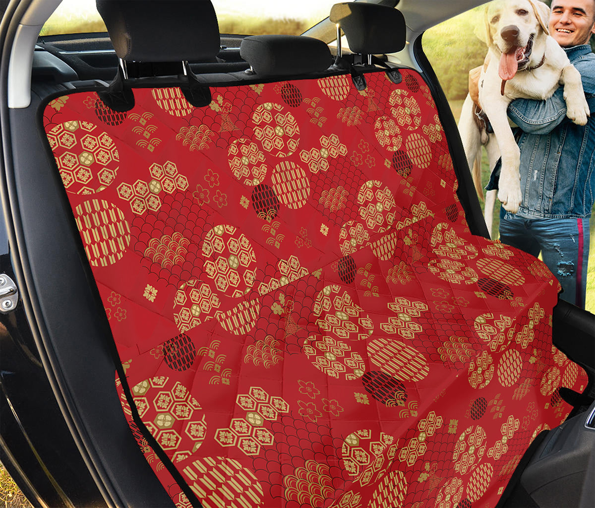 Red Japanese Pattern Print Pet Car Back Seat Cover