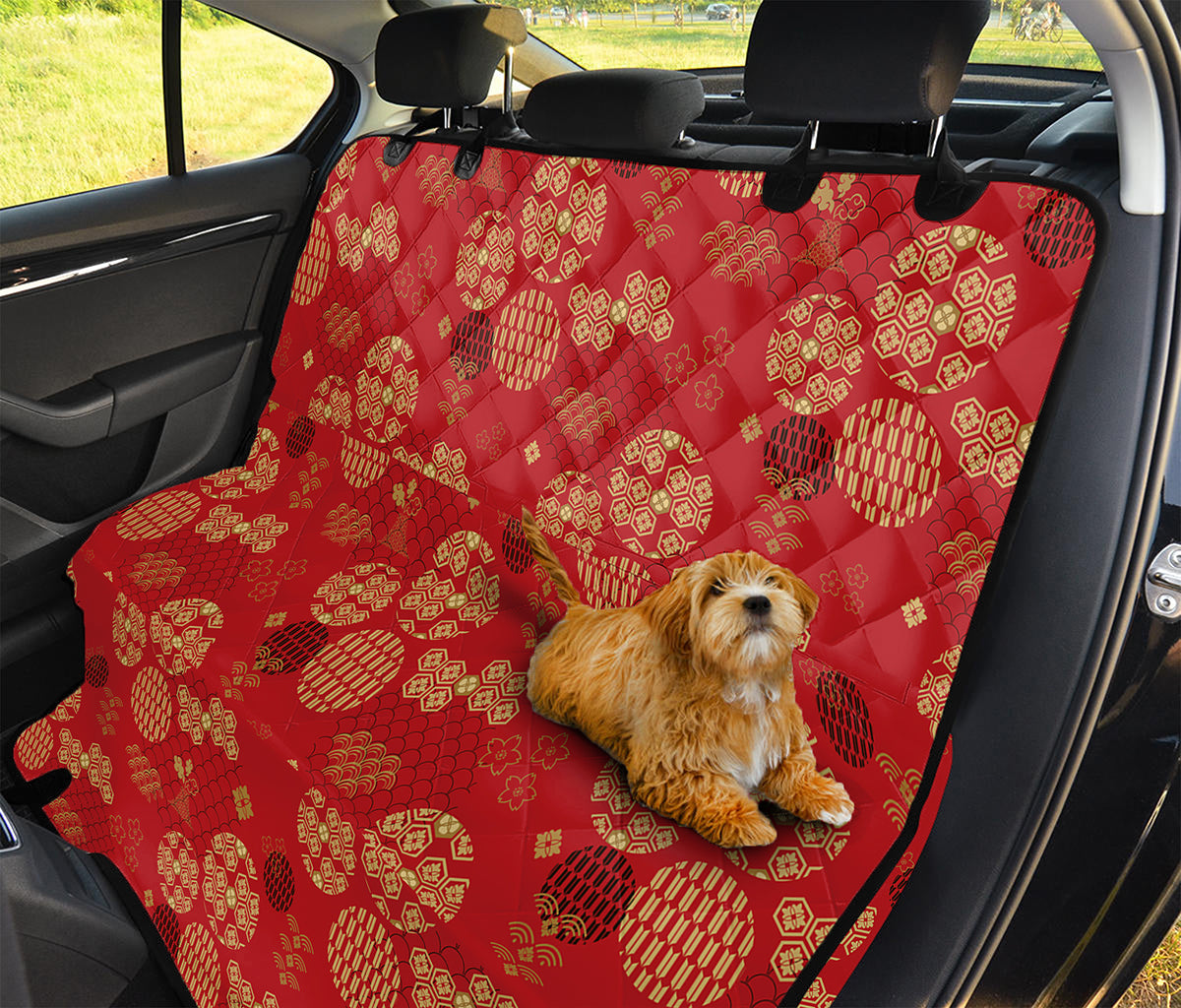 Red Japanese Pattern Print Pet Car Back Seat Cover