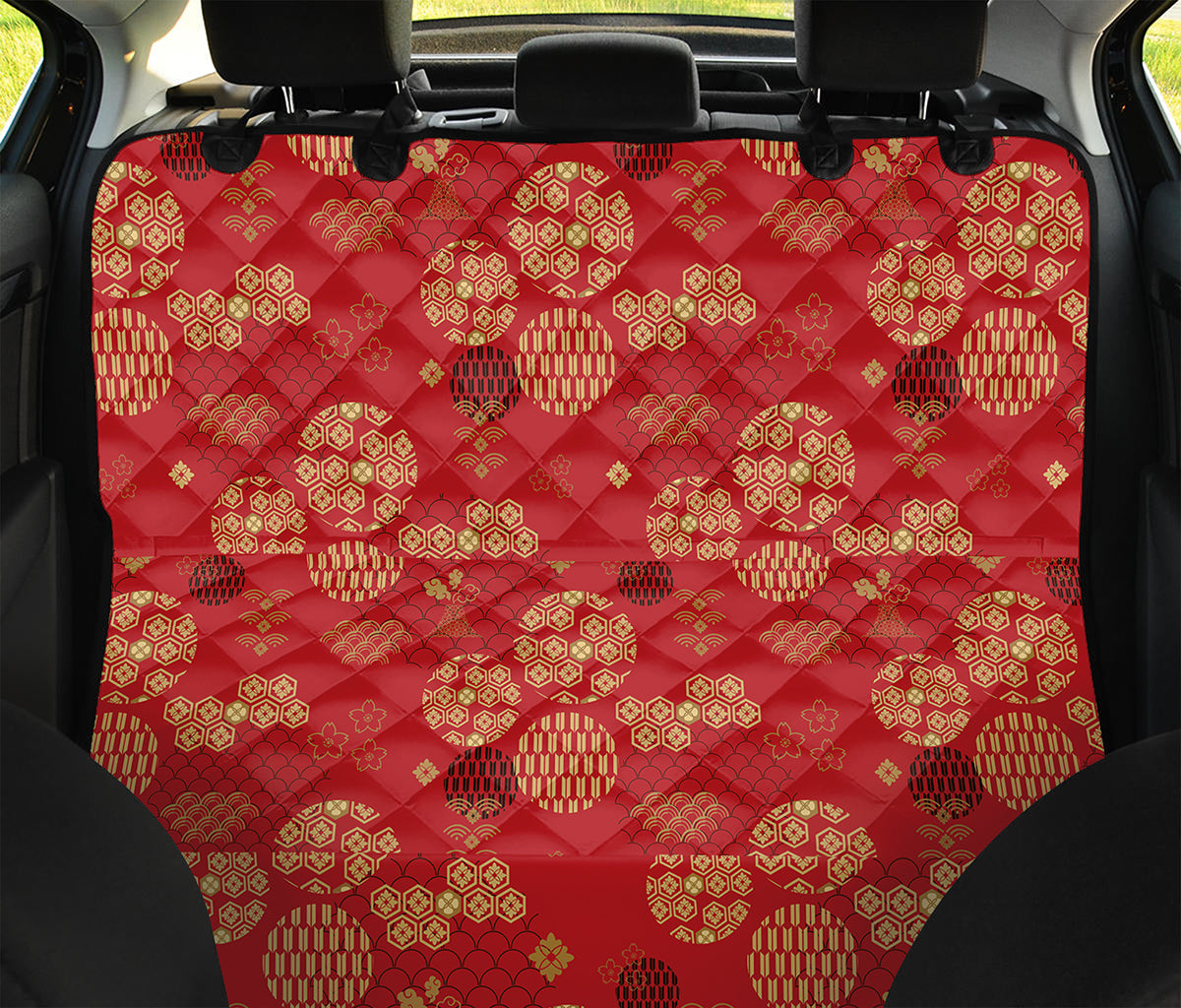 Red Japanese Pattern Print Pet Car Back Seat Cover