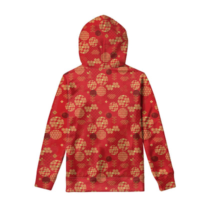 Red Japanese Pattern Print Pullover Hoodie