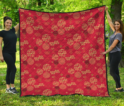 Red Japanese Pattern Print Quilt