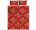 Red Japanese Pattern Print Quilt Bed Set