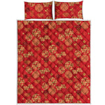 Red Japanese Pattern Print Quilt Bed Set