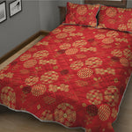 Red Japanese Pattern Print Quilt Bed Set