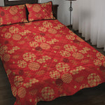 Red Japanese Pattern Print Quilt Bed Set