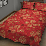 Red Japanese Pattern Print Quilt Bed Set