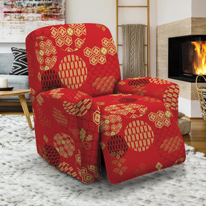 Red Japanese Pattern Print Recliner Slipcover