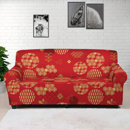 Red Japanese Pattern Print Sofa Cover