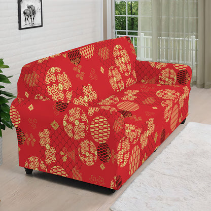 Red Japanese Pattern Print Sofa Cover