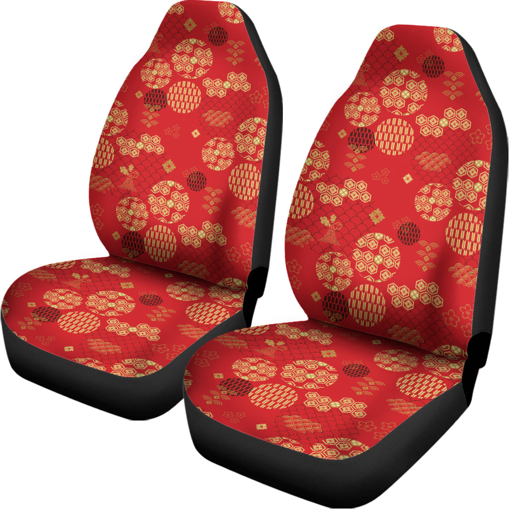 Red Japanese Pattern Print Universal Fit Car Seat Covers