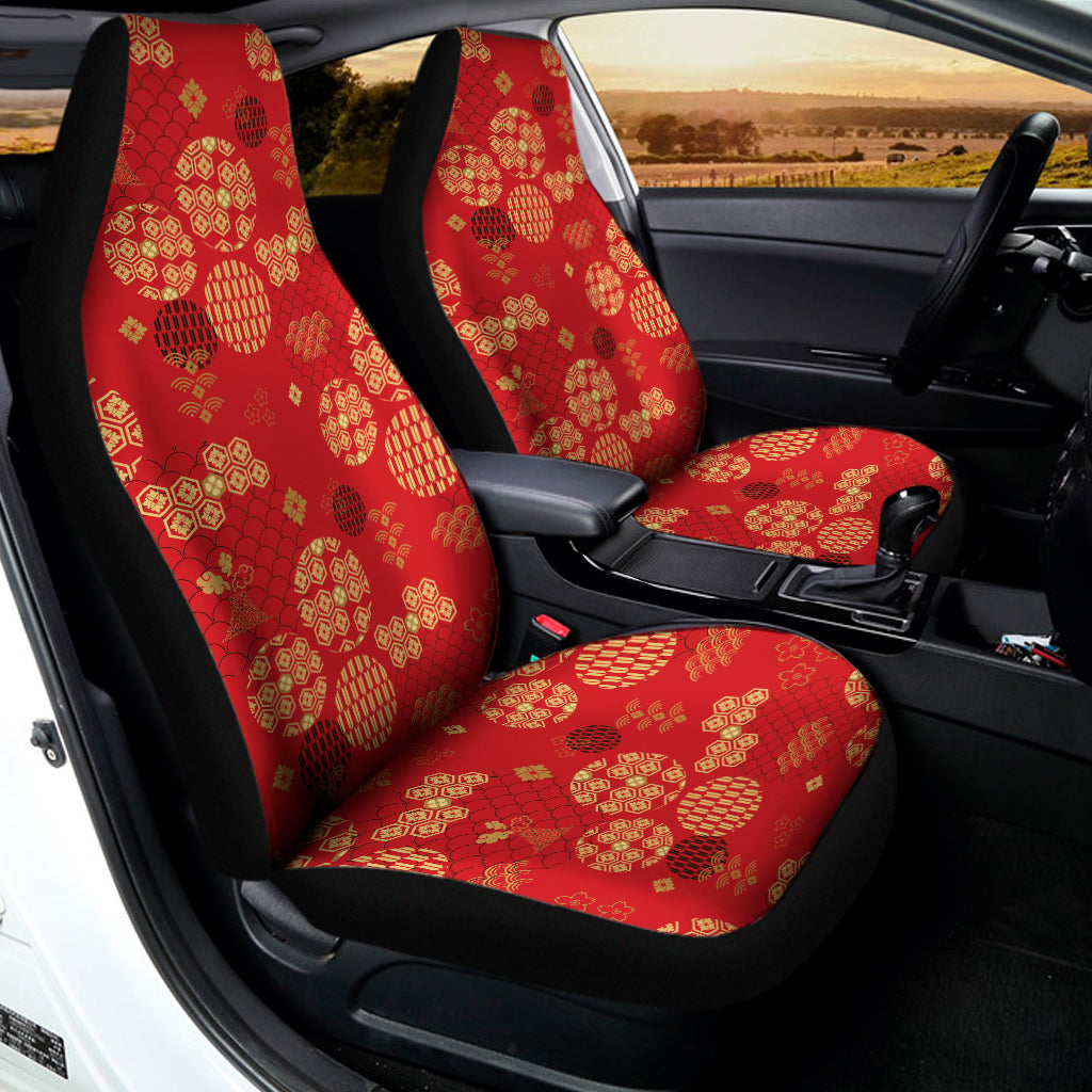 Red Japanese Pattern Print Universal Fit Car Seat Covers