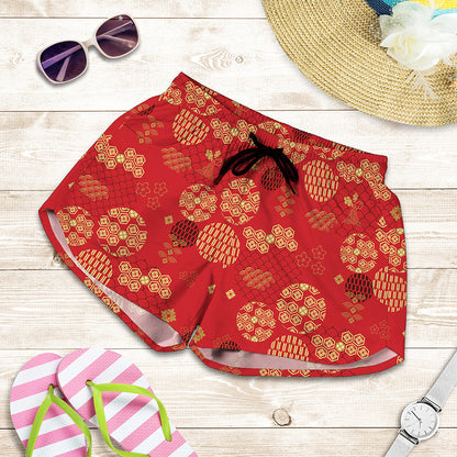 Red Japanese Pattern Print Women's Shorts