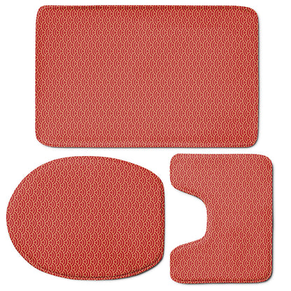 Red Japanese Wave Pattern Print 3 Piece Bath Mat Set