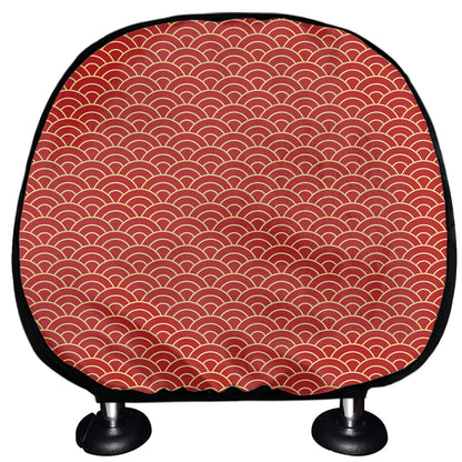 Red Japanese Wave Pattern Print Car Headrest Covers
