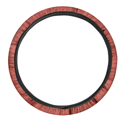 Red Japanese Wave Pattern Print Car Steering Wheel Cover