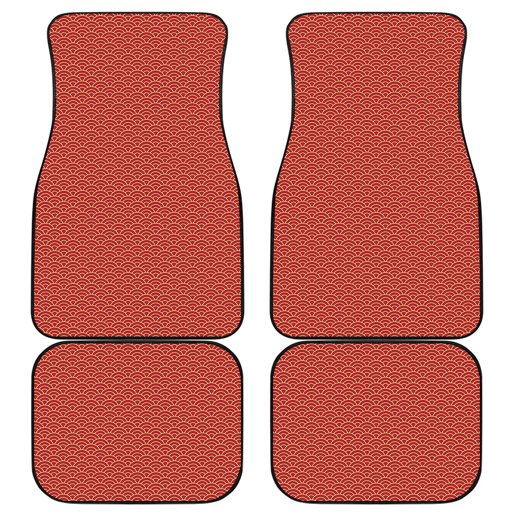Red Japanese Wave Pattern Print Front and Back Car Floor Mats