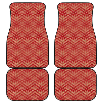 Red Japanese Wave Pattern Print Front and Back Car Floor Mats