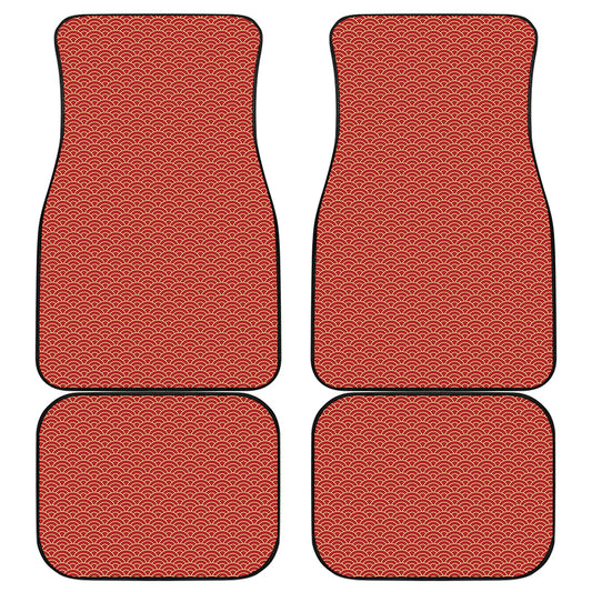 Red Japanese Wave Pattern Print Front and Back Car Floor Mats
