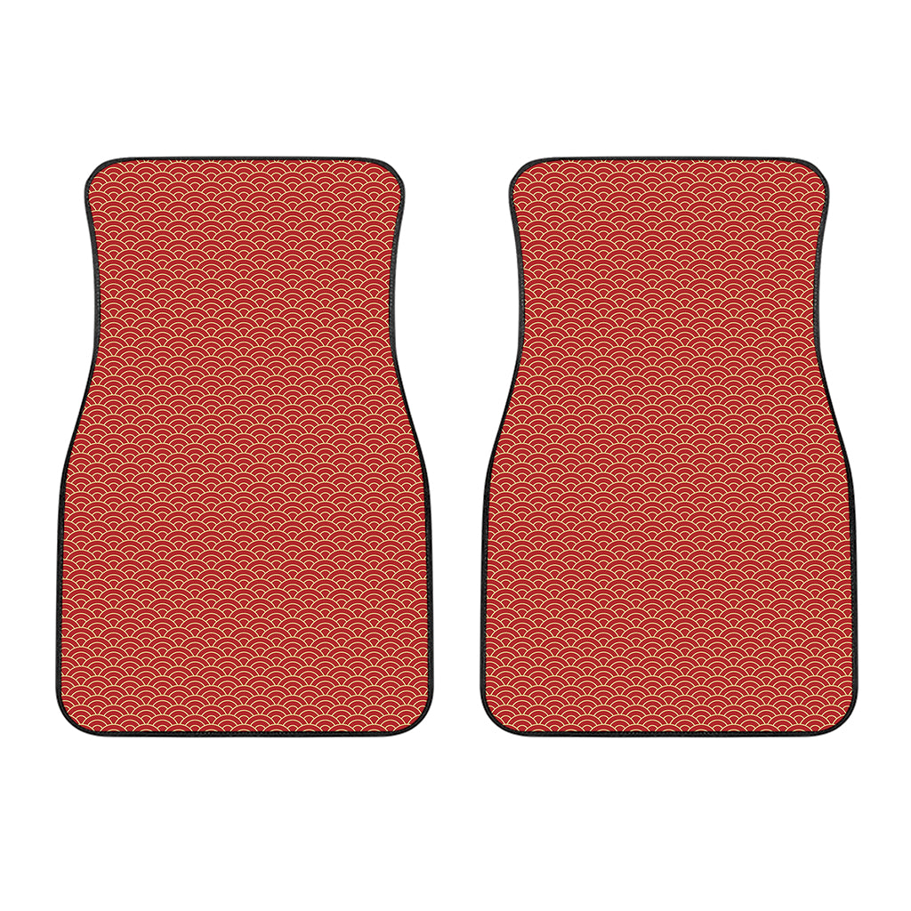 Red Japanese Wave Pattern Print Front Car Floor Mats
