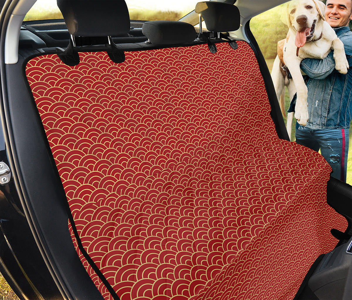 Red Japanese Wave Pattern Print Pet Car Back Seat Cover