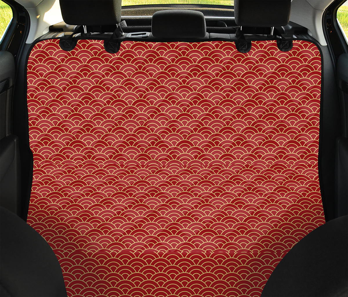 Red Japanese Wave Pattern Print Pet Car Back Seat Cover