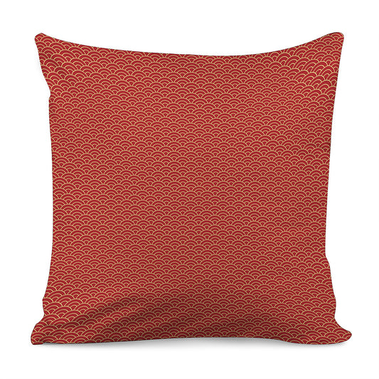 Red Japanese Wave Pattern Print Pillow Cover