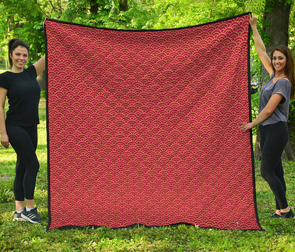 Red Japanese Wave Pattern Print Quilt