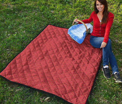 Red Japanese Wave Pattern Print Quilt
